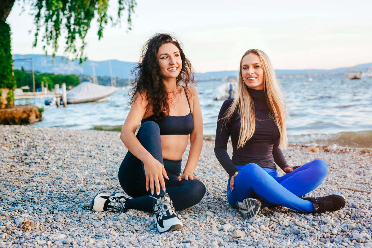 Moonset Rash Guard and Moonset Sports Bra — lifestyle photo
